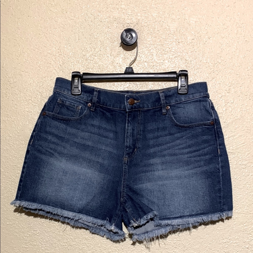 LOFT Jeans Shorts 8 Blue 5-Pocket Fringe Cotton Elastane - Picture 1 of 16